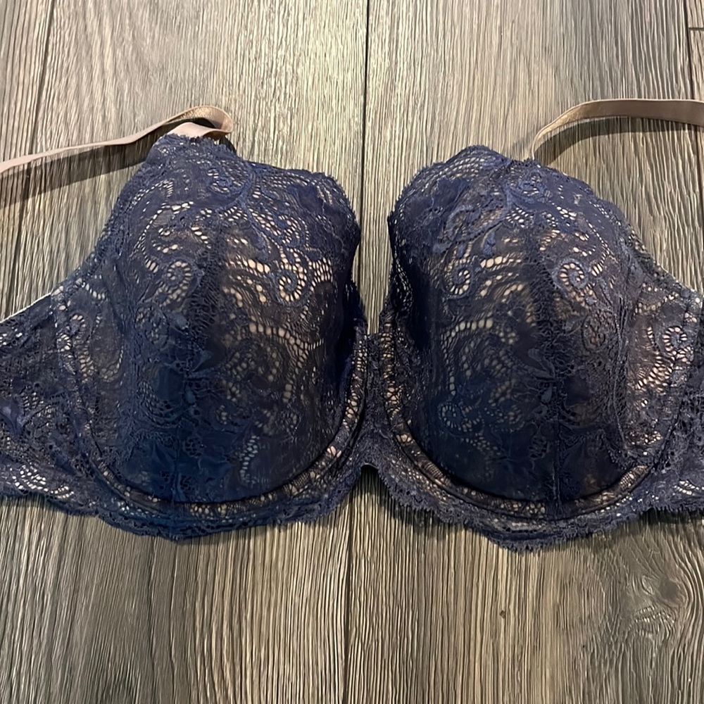 36 G Third Love bra. Nude bra with a dusty purple overlay.